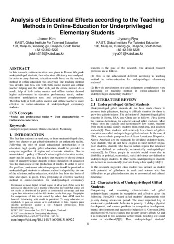 Analysis of Educational Effects according to the Teaching Methods in Online-Education for Underprivileged Elementary Students 이미지